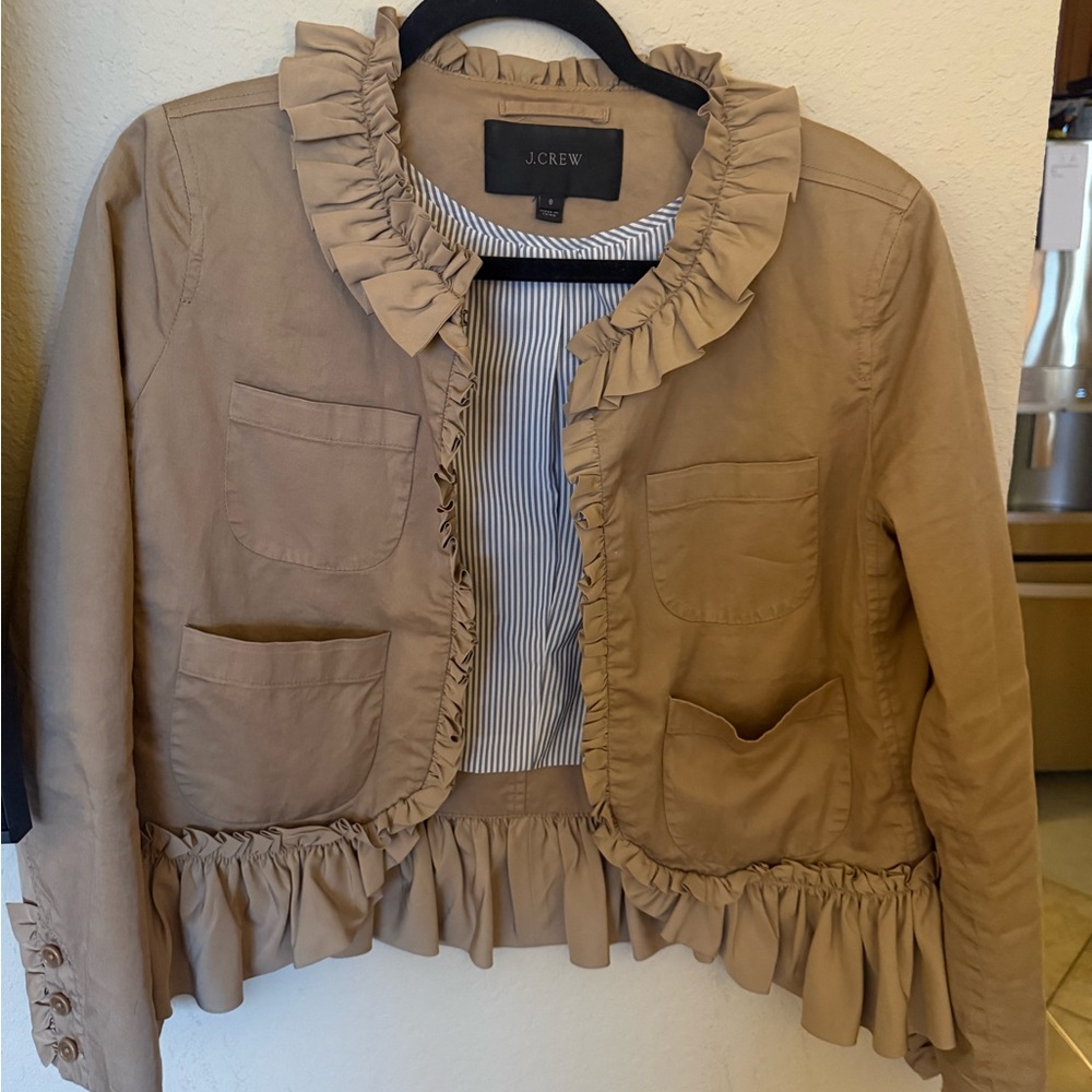 J. Crew Ruffled Utility Jacket in Tan - Picture 2 of 4